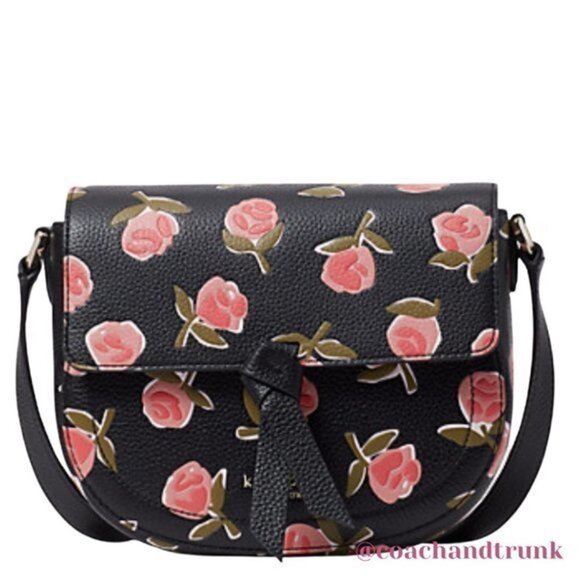KATE SPADE Leather Embossed Ditsy Pink Rose Black Knott Adjustable Strap NWT - Picture 15 of 15